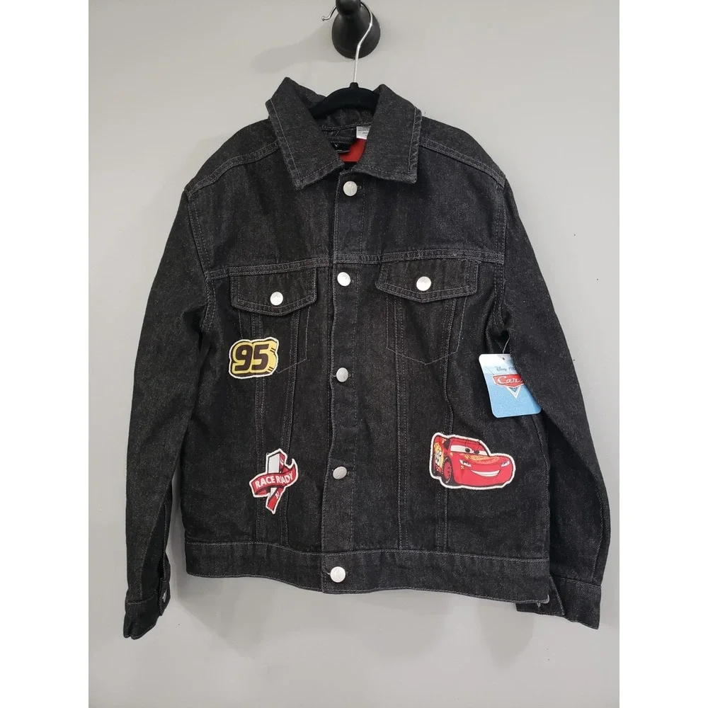 NEW Disney Pixar Cars Black Denim Jacket With Patches Size 7/8 youth boys kids